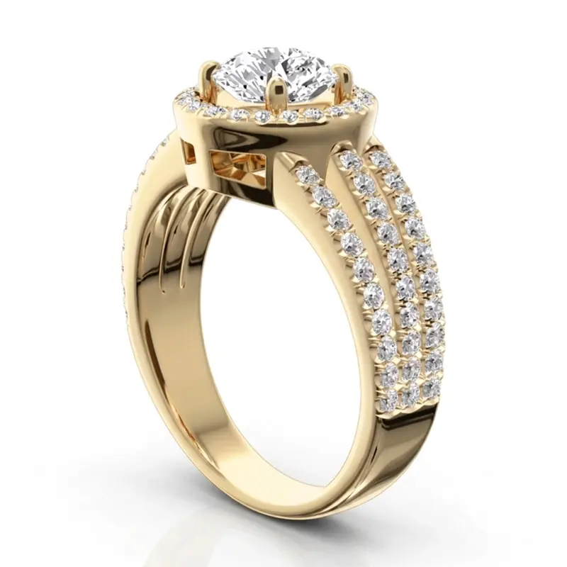 14K white gold Split Trio Shank Pave Set Halo Engagement Ring (3/4 ct. tw.) - alternate view 8