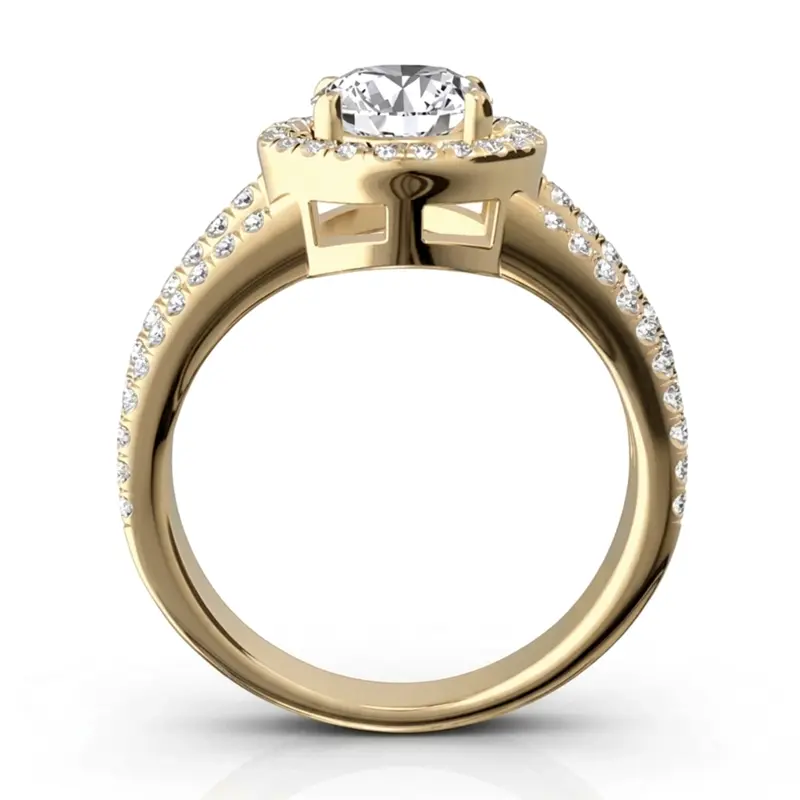 14K white gold Split Trio Shank Pave Set Halo Engagement Ring (3/4 ct. tw.) - alternate view 6