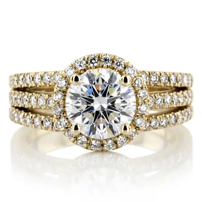 14K white gold Split Trio Shank Pave Set Halo Engagement Ring (3/4 ct. tw.) - alternate view 3 thumbnail