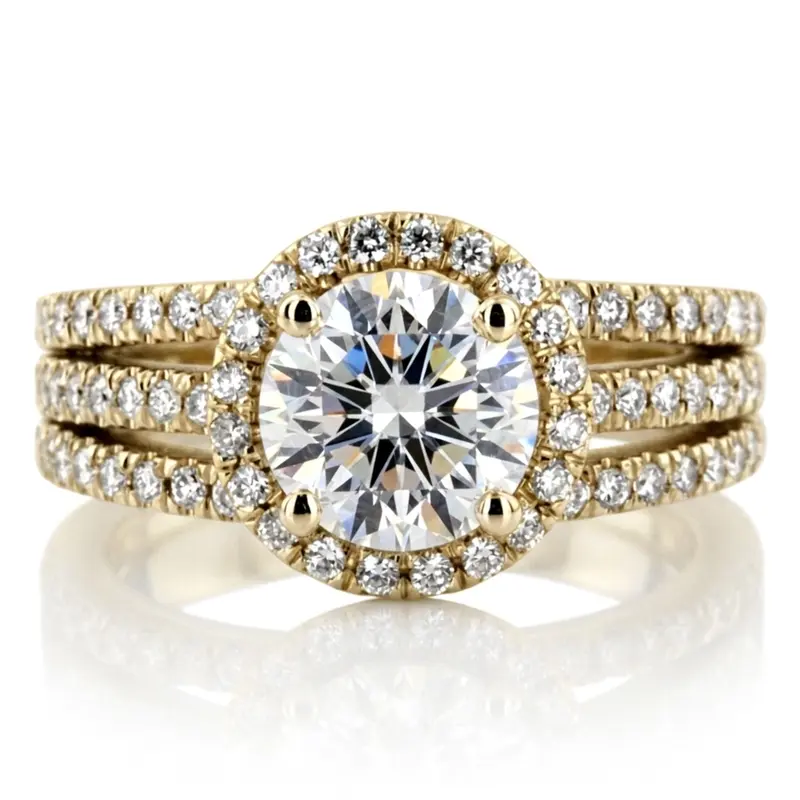 14K white gold Split Trio Shank Pave Set Halo Engagement Ring (3/4 ct. tw.) - alternate view 3