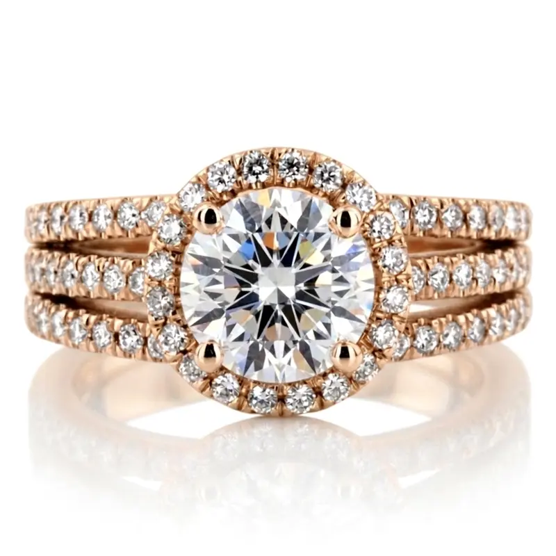 14K white gold Split Trio Shank Pave Set Halo Engagement Ring (3/4 ct. tw.) - alternate view 7