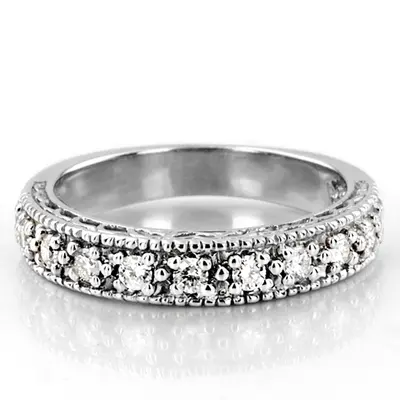 14K white gold Antique Filigree Round Diamond Wedding Band (1/3 ct. tw.) - alternate view 3 thumbnail