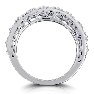 14K white gold Antique Filigree Round Diamond Wedding Band (1/3 ct. tw.) - alternate view 5 thumbnail