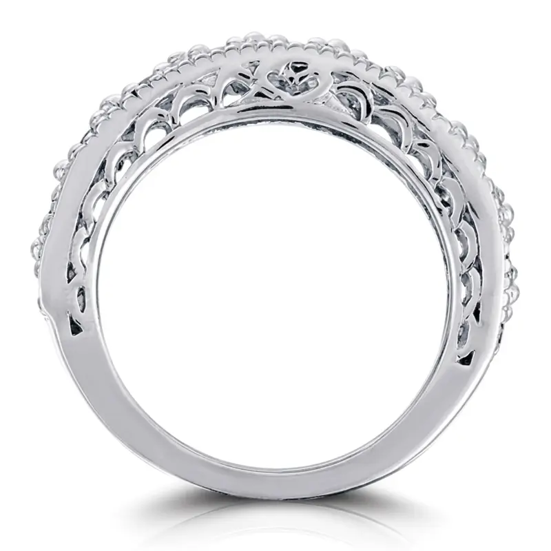 14K white gold Antique Filigree Round Diamond Wedding Band (1/3 ct. tw.) - alternate view 5