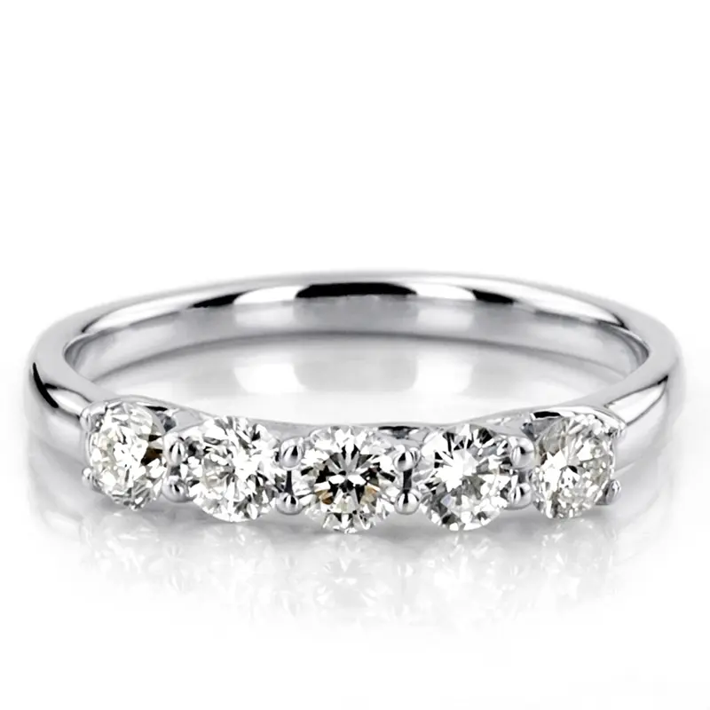 14K white gold Low Set Trellis Setting 5-Stone Round Shank Anniversary Ring (3/4 ct. tw.) - alternate view 2