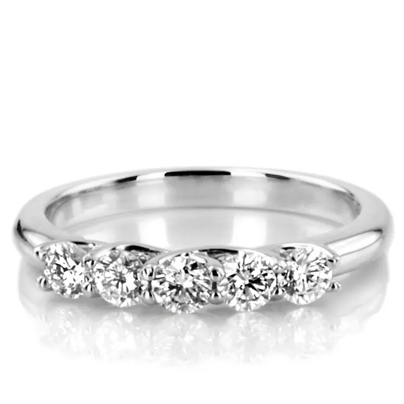 14K white gold Low Set Trellis Setting 5-Stone Round Shank Anniversary Ring (1/2 ct. tw.) - main view