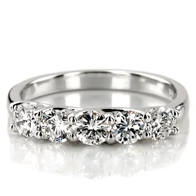 14K white gold Low Set Trellis Five Stone Round Diamond Anniversary Ring (1 ct. tw.) - main view thumbnail