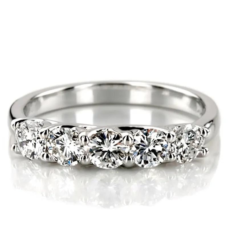 14K white gold Low Set Trellis Five Stone Round Diamond Anniversary Ring (1 ct. tw.) - main view