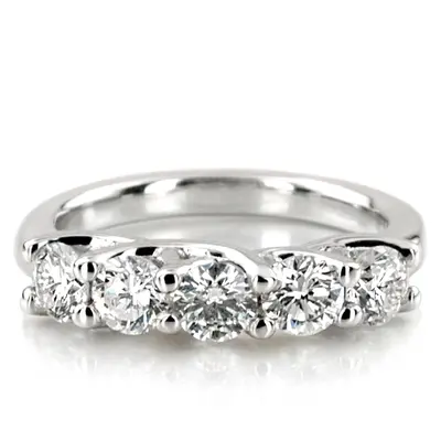 14K white gold Low Set Trellis Setting 5-Stone Round Shank Anniversary Ring (1 1/4 ct. tw.) - main view thumbnail