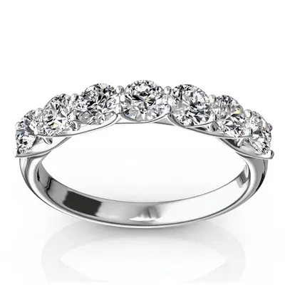 14K white gold Low Set Trellis Setting 7 Stone Round Shank Women Anniversary Ring (1.00 ct. tw.) - main view thumbnail