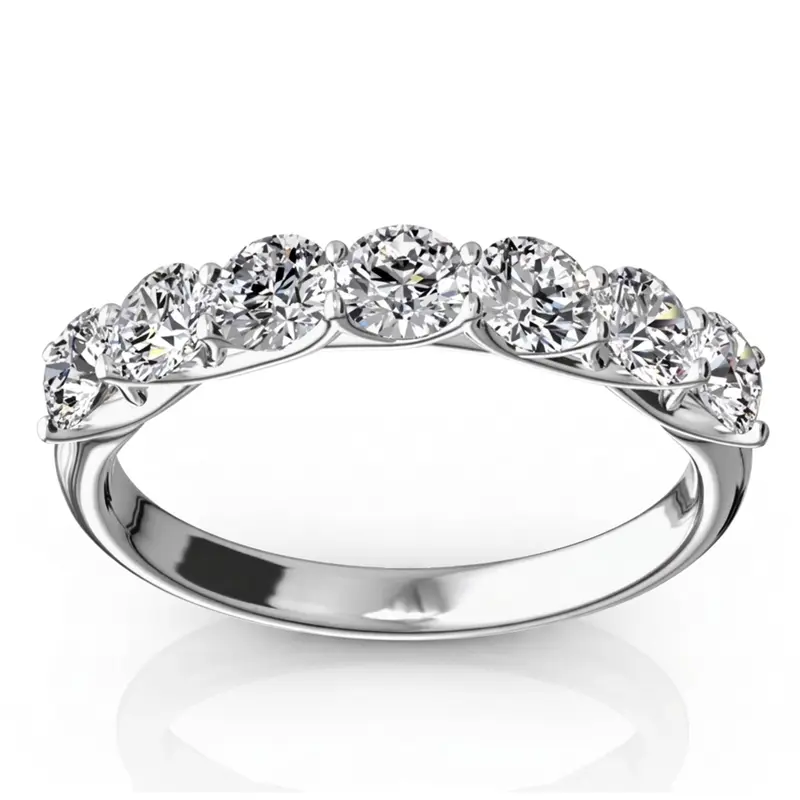 14K white gold Low Set Trellis Setting 7 Stone Round Shank Women Anniversary Ring (1.00 ct. tw.) - main view