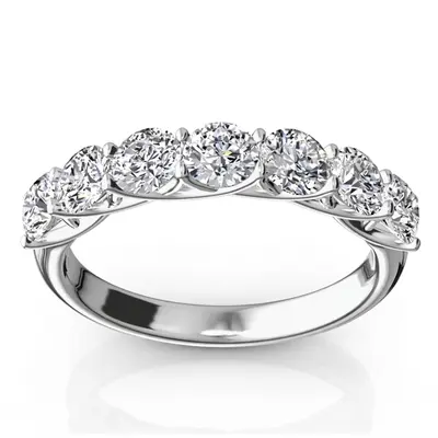 14K white gold Low Set Trellis Setting 7 Stone Round Shank Women Anniversary Ring (1 1/4 ct. tw.) - main view thumbnail