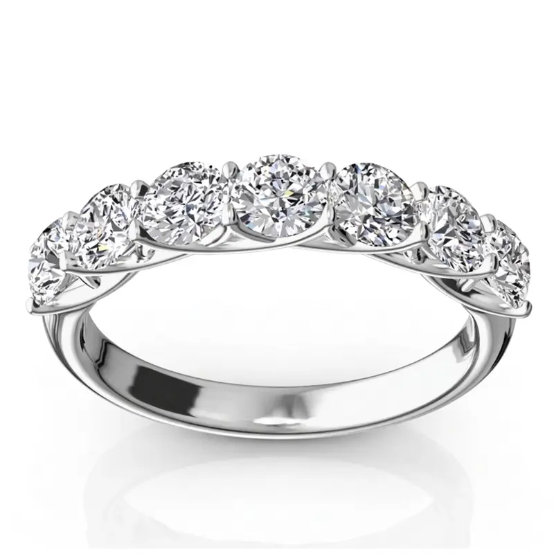 14K white gold Low Set Trellis Setting 7 Stone Round Shank Women Anniversary Ring (1 1/4 ct. tw.) - main view