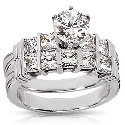 14K white gold Princesss Cut Bar Set Diamond Ring (0.85 ct. tw.) - alternate view 3 thumbnail