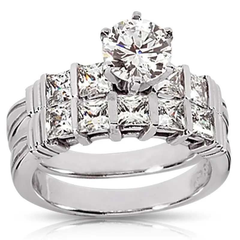14K white gold Princesss Cut Bar Set Diamond Ring (0.85 ct. tw.) - alternate view 3