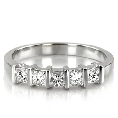 14K white gold 5 Stone Contemporary Bar Set Princess Cut Women Diamond Ring (3/4 ct. tw.) - alternate view 5 thumbnail