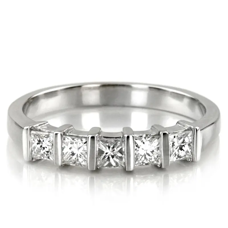 14K white gold 5 Stone Contemporary Bar Set Princess Cut Women Diamond Ring (3/4 ct. tw.) - alternate view 5