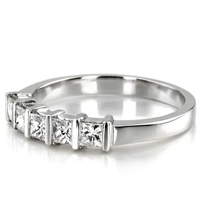 14K white gold 5 Stone Contemporary Bar Set Princess Cut Women Diamond Ring (3/4 ct. tw.) - alternate view 3 thumbnail