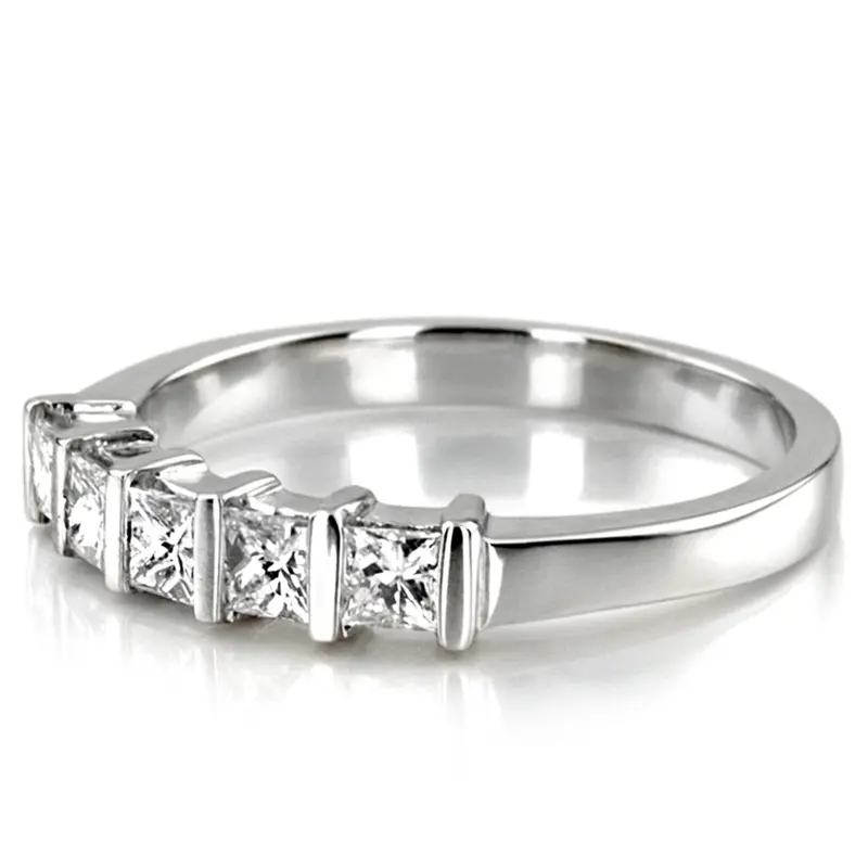 14K white gold 5 Stone Contemporary Bar Set Princess Cut Women Diamond Ring (3/4 ct. tw.) - alternate view 3