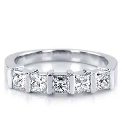 14K white gold 5 Stone Contemporary Bar Set Princess Cut Women Diamond Ring (1 ct. tw.) - alternate view 2 thumbnail