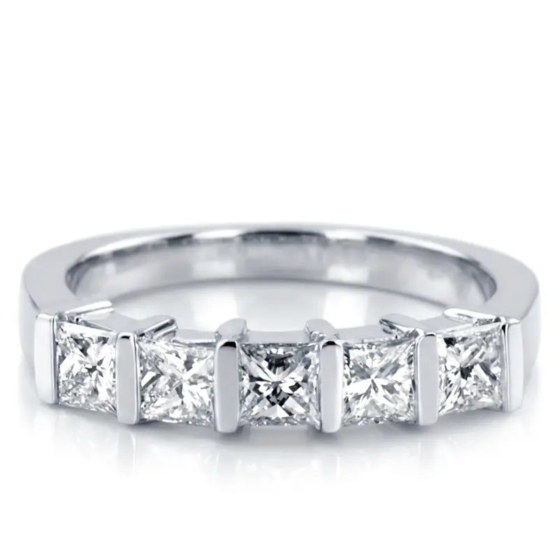 14K white gold 5 Stone Contemporary Bar Set Princess Cut Women Diamond Ring (1 ct. tw.) - alternate view 2