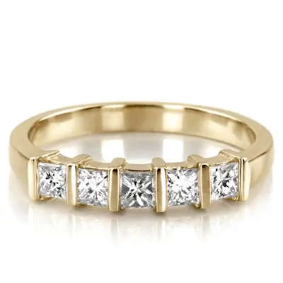 14K white gold 5 Stone Contemporary Bar Set Princess Cut Women Diamond Ring (3/4 ct. tw.) - main view thumbnail