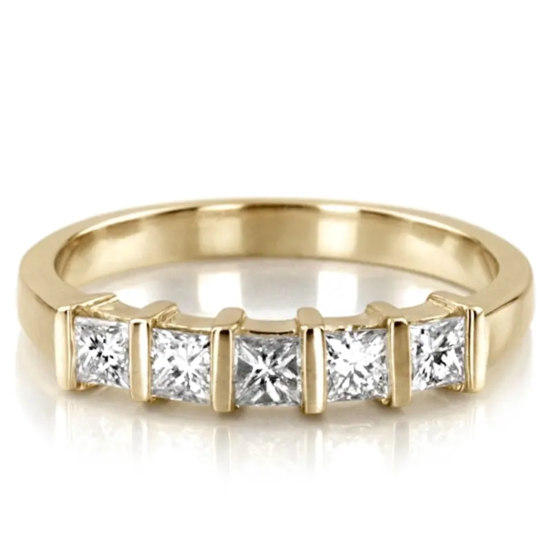 14K white gold 5 Stone Contemporary Bar Set Princess Cut Women Diamond Ring (3/4 ct. tw.) - main view