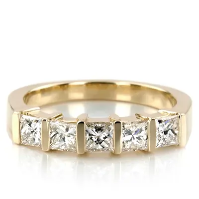 14K white gold 5 Stone Contemporary Bar Set Princess Cut Women Diamond Ring (1 ct. tw.) - main view thumbnail