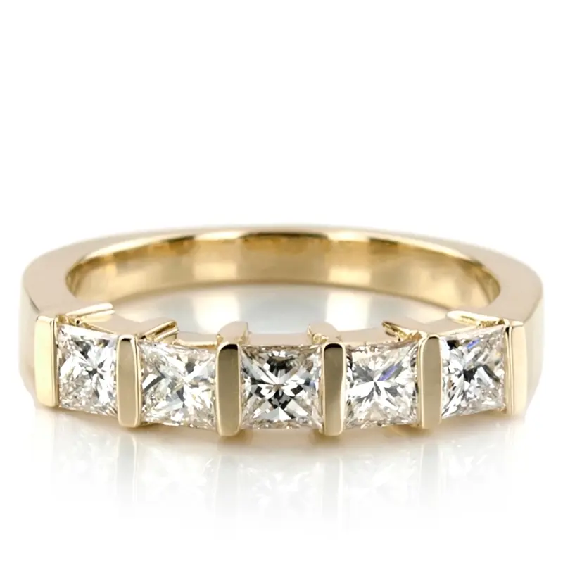 14K white gold 5 Stone Contemporary Bar Set Princess Cut Women Diamond Ring (1 ct. tw.) - main view