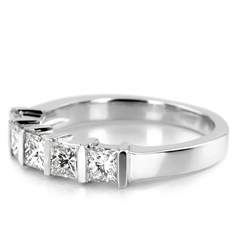 14K white gold 5 Stone Contemporary Bar Set Princess Cut Women Diamond Ring (1 ct. tw.) - alternate view 3