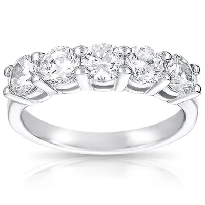 14K white gold 5 Stone Classic Basket shared Prong Diamond Anniversary Ring(1.75 ct. tw.) 1 - main view thumbnail