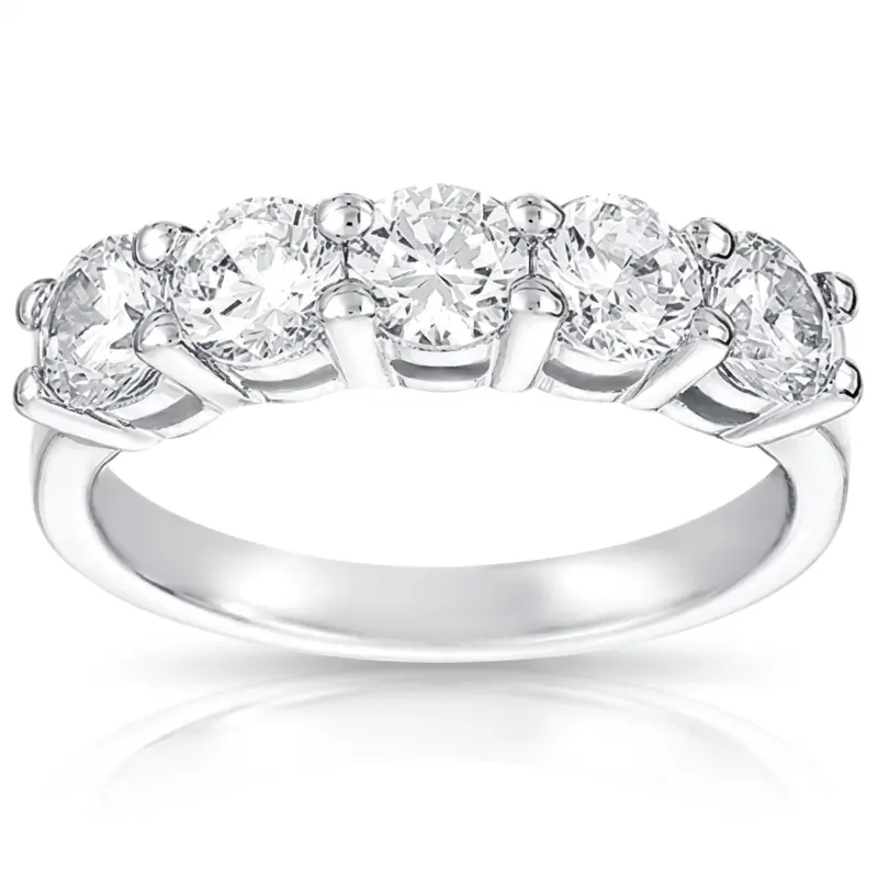 14K white gold 5 Stone Classic Basket shared Prong Diamond Anniversary Ring(1.75 ct. tw.) 1 - main view