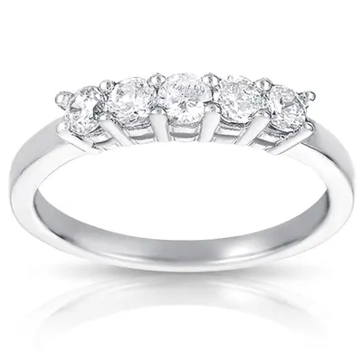 14K white gold 5 Stone Classic Basket shared Prong Diamond Anniversary Ring (0.35 ct. tw) - main view thumbnail