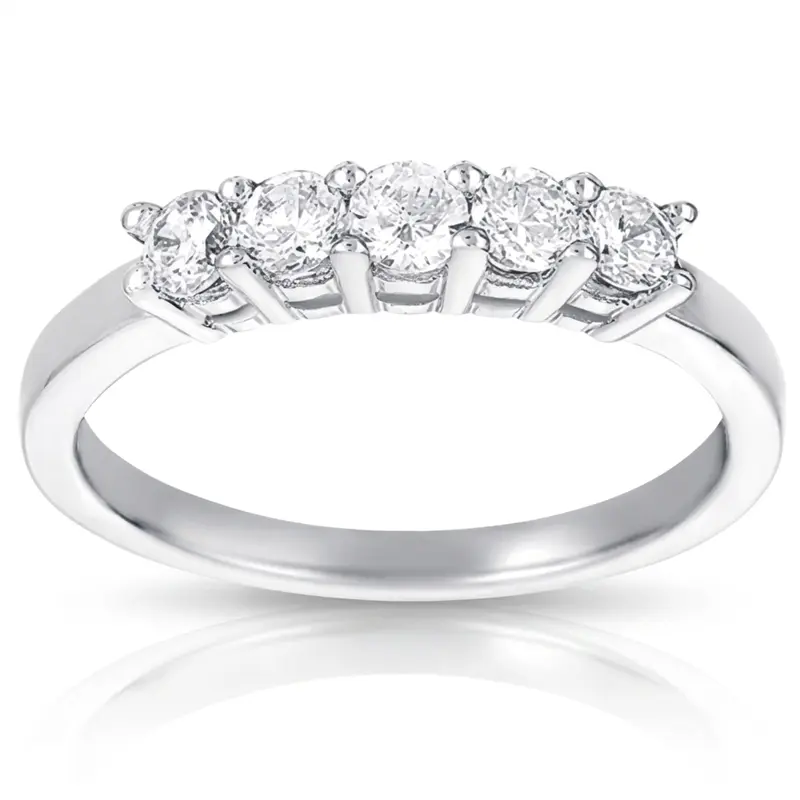 14K white gold 5 Stone Classic Basket shared Prong Diamond Anniversary Ring (0.35 ct. tw) - main view