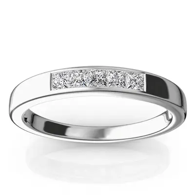 14K white gold Channel Set 5 Stone Princes Cut Diamond Anniversary Band (1/4 ct. tw.) - main view thumbnail