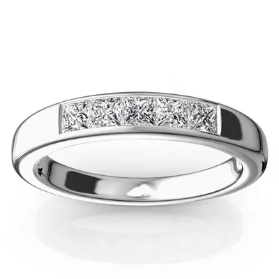 14K white gold Classic 5 Stone Princes Cut Diamond Anniversary Band (1/2 ct. tw.) - main view thumbnail