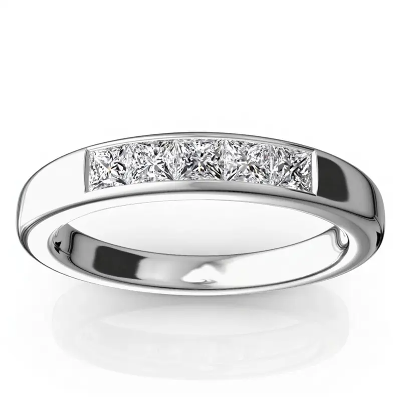 14K white gold Classic 5 Stone Princes Cut Diamond Anniversary Band (1/2 ct. tw.) - main view