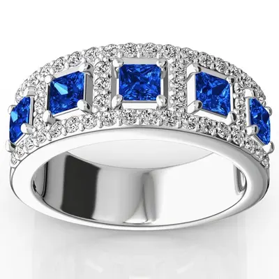 14K white gold Princess Cut Sapphire and Diamond Anniversary Band 1 - main view thumbnail