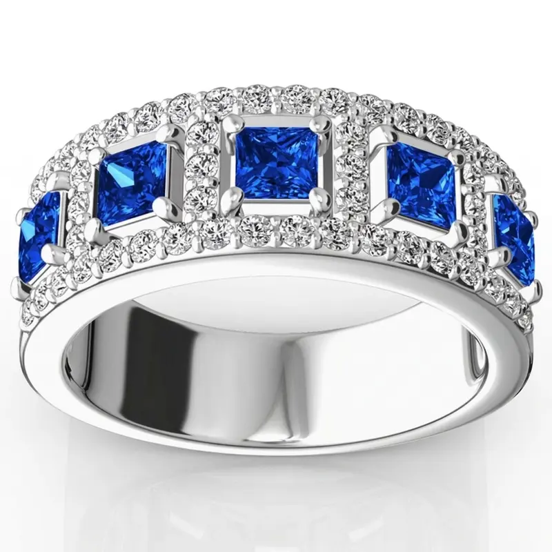 14K white gold Princess Cut Sapphire and Diamond Anniversary Band 1 - main view