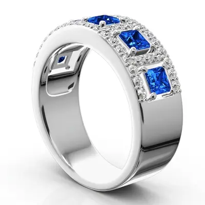 14K white gold Princess Cut Sapphire and Diamond Anniversary Band 1 - alternate view 2 thumbnail
