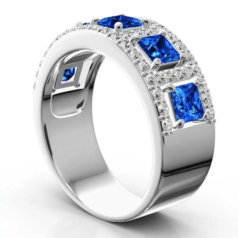 14K white gold Princess Cut Sapphire and Diamond Anniversary Band - alternate view 2