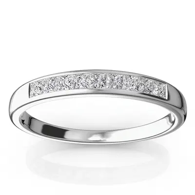 14K white gold Channel Set Nine Stone Princess Cut Diamond Anniversary Band (1/4 ct. tw.) - main view thumbnail