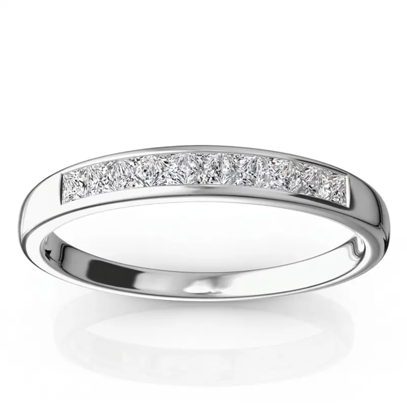 14K white gold Channel Set Nine Stone Princess Cut Diamond Anniversary Band (1/4 ct. tw.) - main view