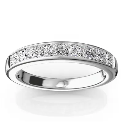 14K white gold Elegant 9 Stone Princes Cut Diamond Anniversary Band (1.00ct. tw.) - main view thumbnail