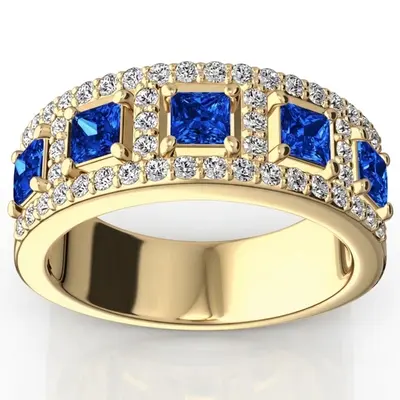 14K white gold Princess Cut Sapphire and Diamond Anniversary Band 1 - alternate view 4 thumbnail