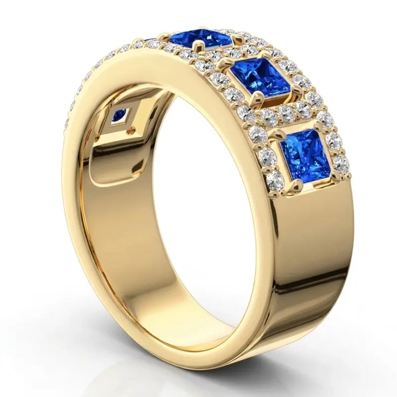 14K white gold Princess Cut Sapphire and Diamond Anniversary Band 1 - alternate view 3