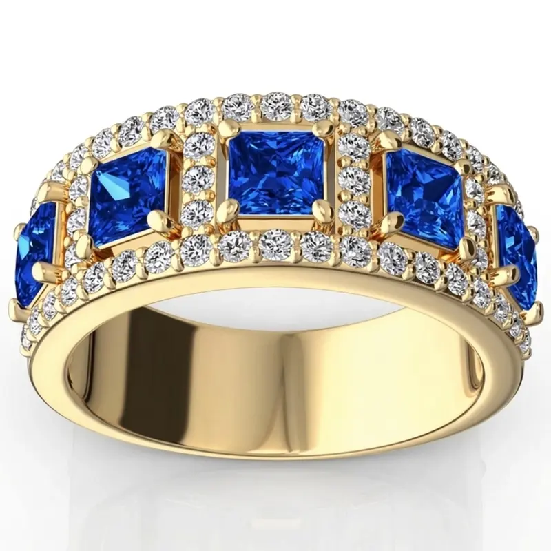 14K white gold Princess Cut Sapphire and Diamond Anniversary Band - alternate view 4