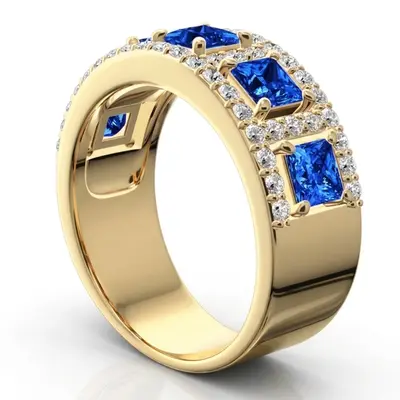 14K white gold Princess Cut Sapphire and Diamond Anniversary Band - alternate view 3 thumbnail