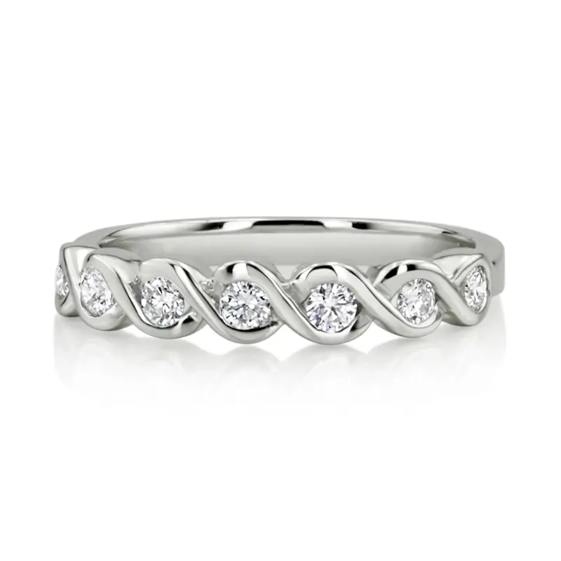 14K white gold 0.31 ct. Round Cut Bezel Set Diamond Wedding Band - main view