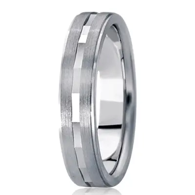 10K white gold 5mm. satin basic-diamond-carved-wedding-ring - main view thumbnail